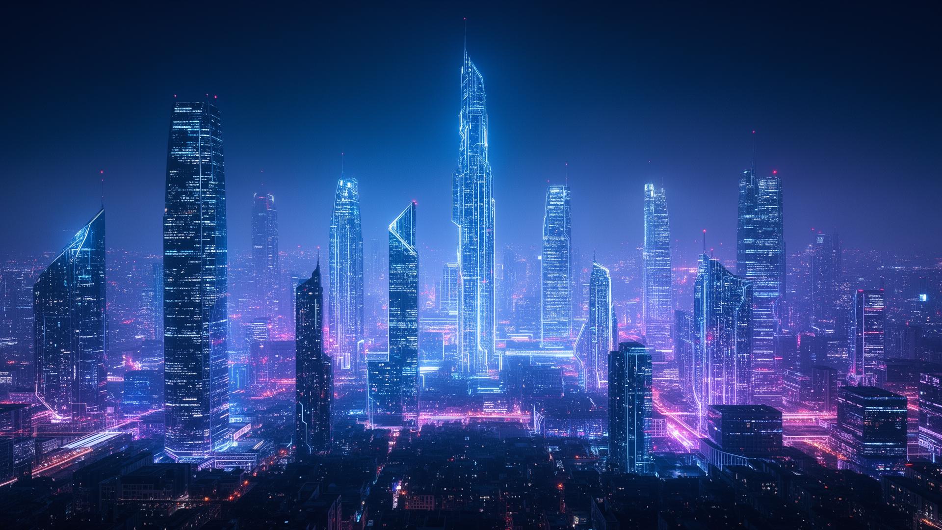 Nighttime futuristic skyline